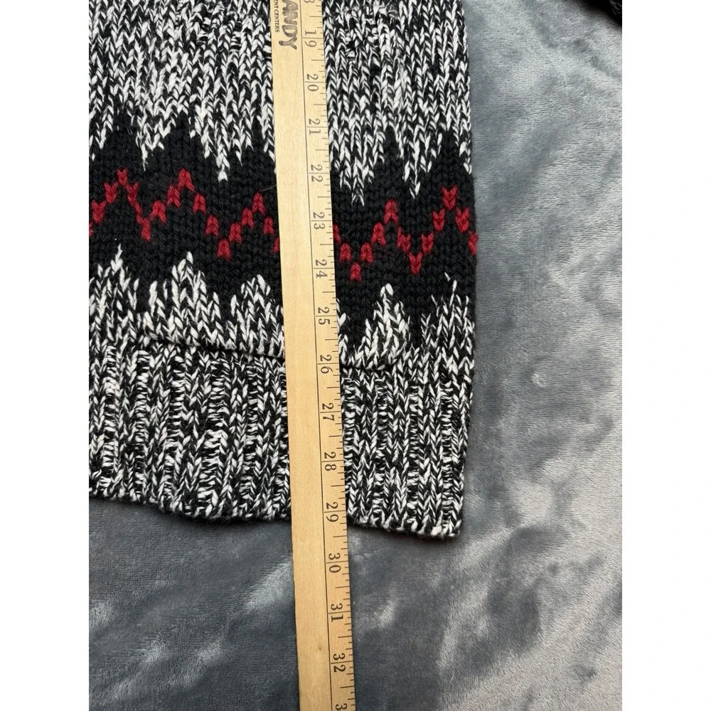 American Eagle Full Zip Cardigan Mens Large Black Red Fair Isle Shawl Sweater